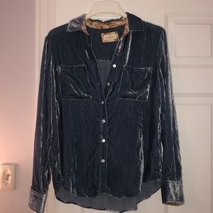 Crushed velvet button down shirt